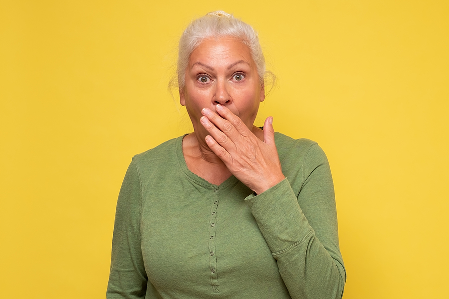 Senior Beautiful Woman Covering Mouth Listening To Gossips And N